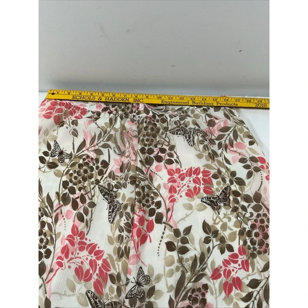 Alfred Dunner Pink & Beige Floral Sheer Lined Flared Bottom Midi Skirt Sz 14 J23